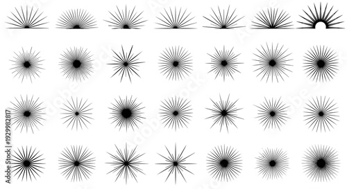 Collection of black starburst icons with varying sizes and styles