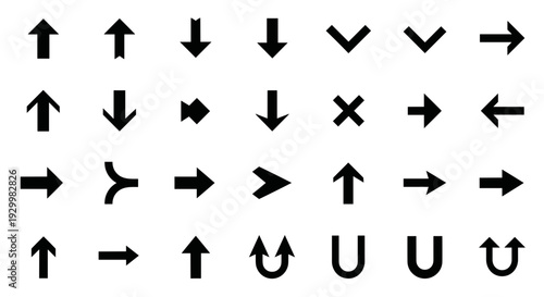 Collection of black arrow icons pointing in various directions