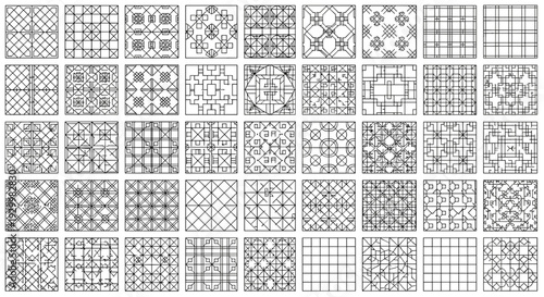 Collection of intricate black and white geometric pattern designs