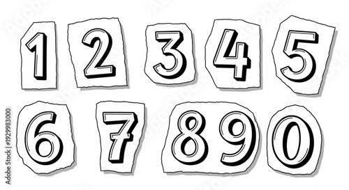 Set of number illustrations from one to zero in handdrawn style