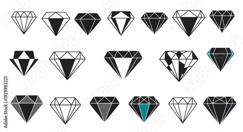 Collection of various black and white diamond illustrations and icons
