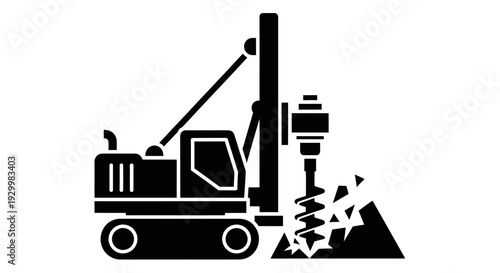 Heavy-duty drilling machine in operation, creating a hole in the ground.