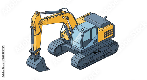 Heavy-duty excavator machine for construction and earthmoving operations.