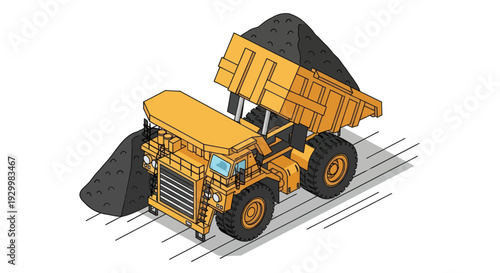 Heavy-duty mining dump truck and front-end loader working together.