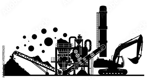 Industrial Mining and Quarrying Operations Silhouette.