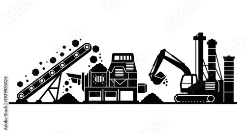 Industrial Mining and Quarrying Operations with Heavy Machinery.