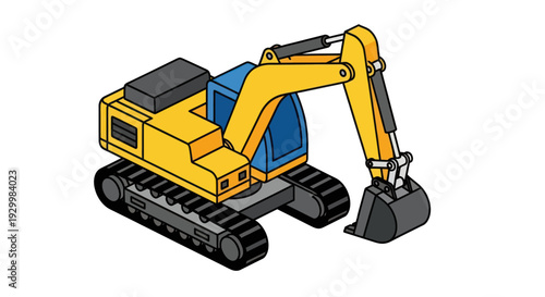 Isometric Excavator Illustration Heavy Construction Equipment.