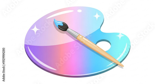 Artist's palette with paintbrush pastel colors and sparkles on a white background symbolizing creativity and artistry