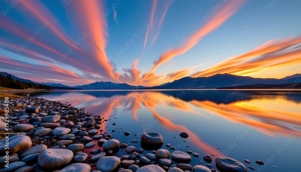 Obraz premium Serene Sunrise Over Mountain Lake