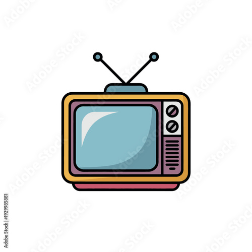 Retro television set with rabbit ear antennas symbolizes vintage media consumption.