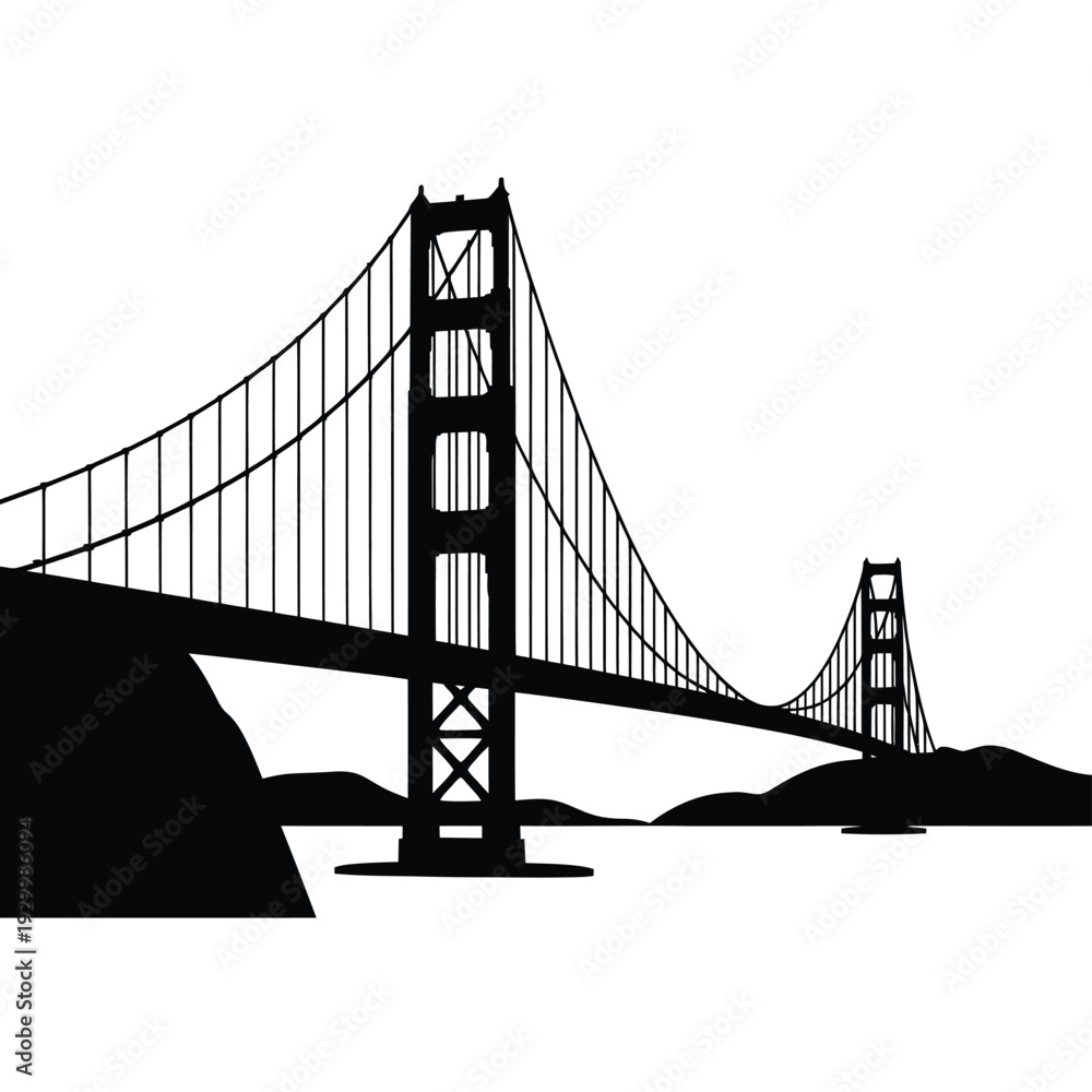 Fototapeta premium Silhouette of the golden gate bridge against a white background