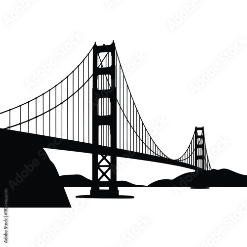 Silhouette of the golden gate bridge against a white background