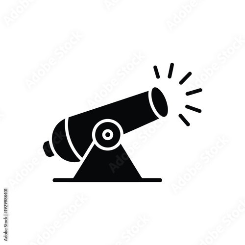 Simple black silhouette icon of an old fashioned cannon firing