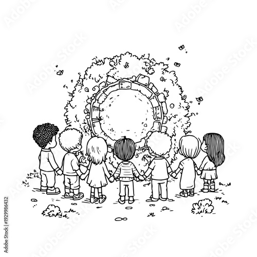 Children Looking Through Broken Tunnel