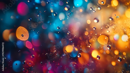 Abstract colorful background with bokeh effect and water drops vibrant artistic design