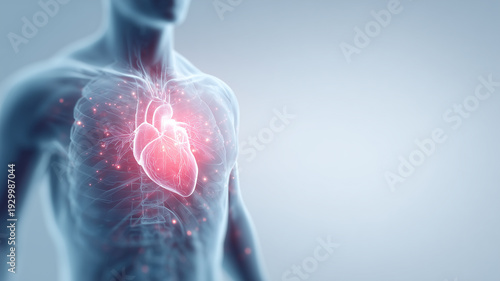 人間の心臓の3Dイラスト｜循環器系の疾患や炎症、痛みを表現