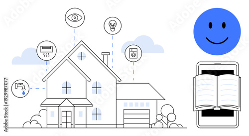 Smart home concept. Smart home systems with connected devices for modern living. Smart home enhances convenience, energy efficiency, and control for residents. For technology, automation