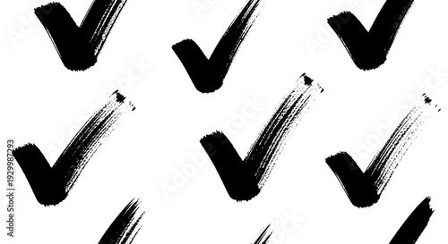 Black Check Marks Pattern on White Background.