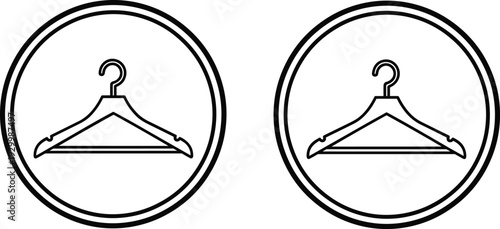 Black and White Minimalist Clothing Hanger Vector Icon Set in Circular Frames for Fashion Retail Wardrobe Organization and Closet Storage Solutions