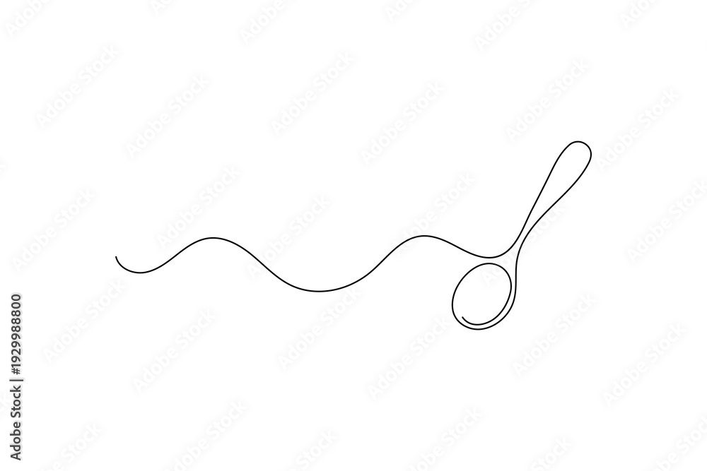 Obraz premium Spoon minimalist continuous line drawing isolated outline vector illustration