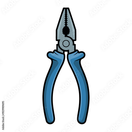 Pliers tool with blue handles is shown vertically isolated against a pure white background.
