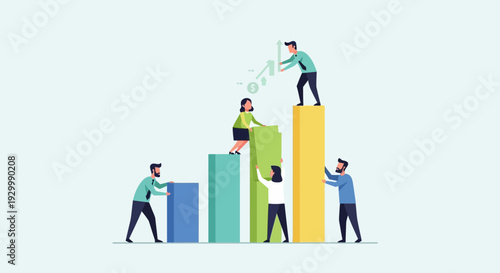 Professionals Collaborating on Business Vector Illustration in a Modern Office Environment