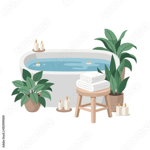Celebrating National Hot Tub Day with Relaxation in a Serene Spa Environment surrounded by Plants and Candles