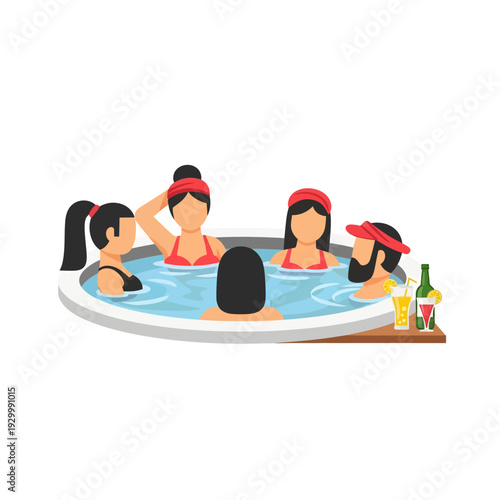 Celebrating National Hot Tub Day with friends relaxing in a hot tub surrounded by drinks