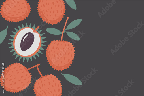 Vibrant lychee fruit illustration with cutaway detail