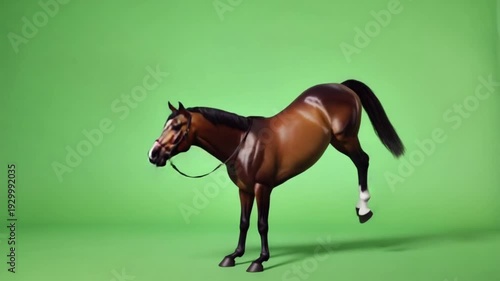 Majestic brown horse running against green background
