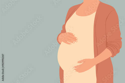 Pregnant woman cradling her belly with love and care