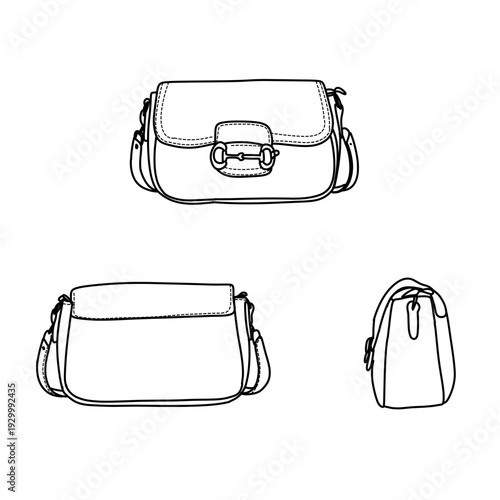 Three Handbag Designs - Stylish Accessory Sketches for Fashion Enthusiasts.