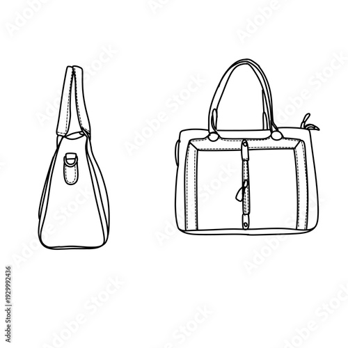 Elegant Handbag Sketch - Front and Side View Illustration.
