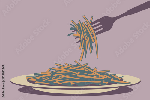 Delicious plate of pasta with fork picking up a bite