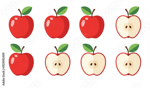 Apple fruit vector illustration with whole and sliced red apples in organic fresh design