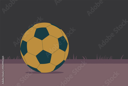 Vibrant soccer ball on field at dusk with dramatic lighting