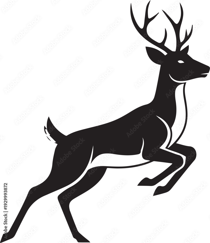 Fototapeta premium Graceful deer jumping with large antlers and strong hind legs