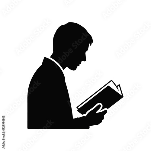 Man Reading Book Silhouette Profile View.