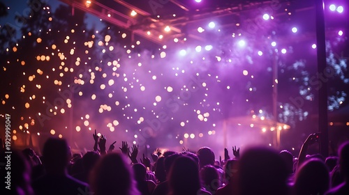 Concert stage lights and crowd silhouettes nightlife and entertainment