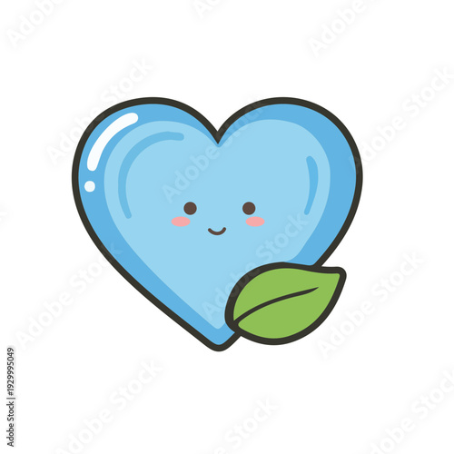Cute Blue Heart With Leaf Illustration