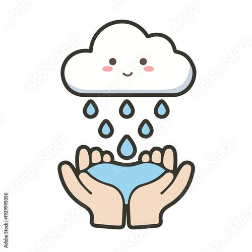 Cute Cloud Raining On Cupped Hands