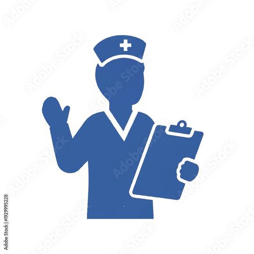 Nurse holding clipboard and gesturing.