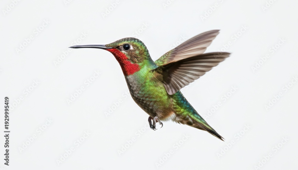 Fototapeta premium Ruby-throated Hummingbird in Flight Isolated on White