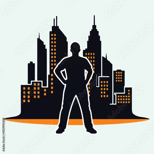 Silhouette of a confident businessman standing.