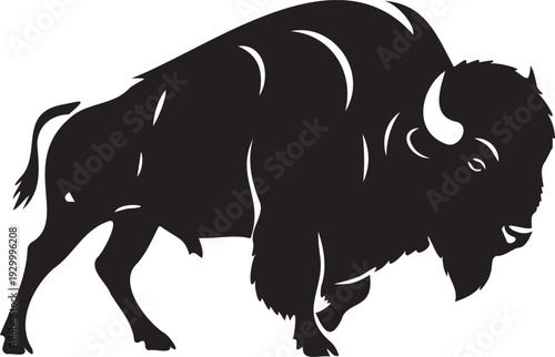 Bison black silhouette vector illustration, american buffalo isolated on background