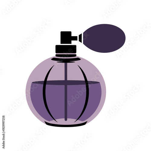 Elegant vintage perfume atomizer bottle filled with deep purple liquid stands ready for application.