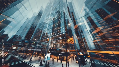 Cityscape with Taxi Cabs and Skyscrapers.