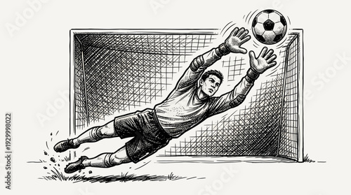 Soccer goalkeeper diving to block a shot