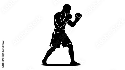 Boxer in fighting stance silhouette