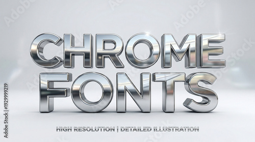 Chrome Fonts 3D Text Illustration Design.